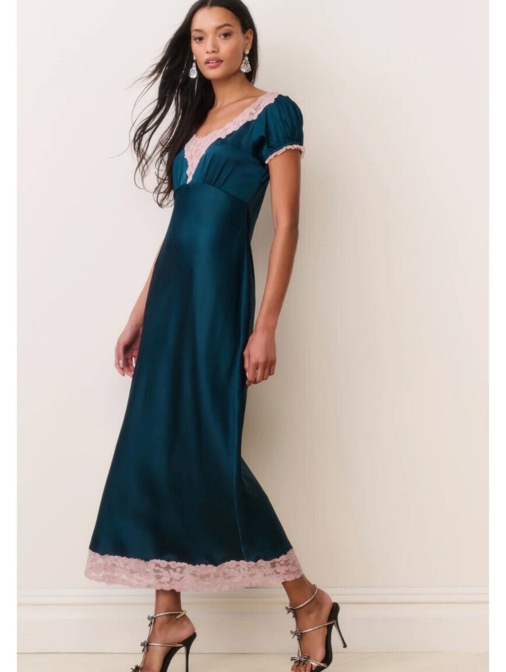 Loveshack Fancy Brand New XS Taylis Satin Lace Maxi Dress